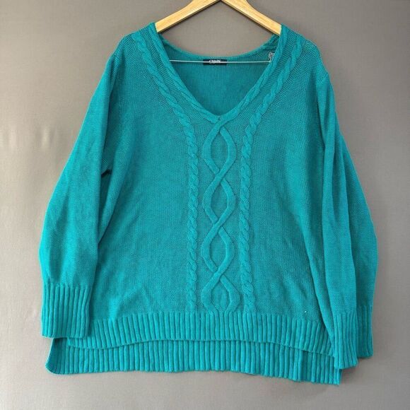 Chaps Ralph Lauren Women’s V-Neck Cable Knit Sweater Size 3XL Cotton Blend - Picture 1 of 10
